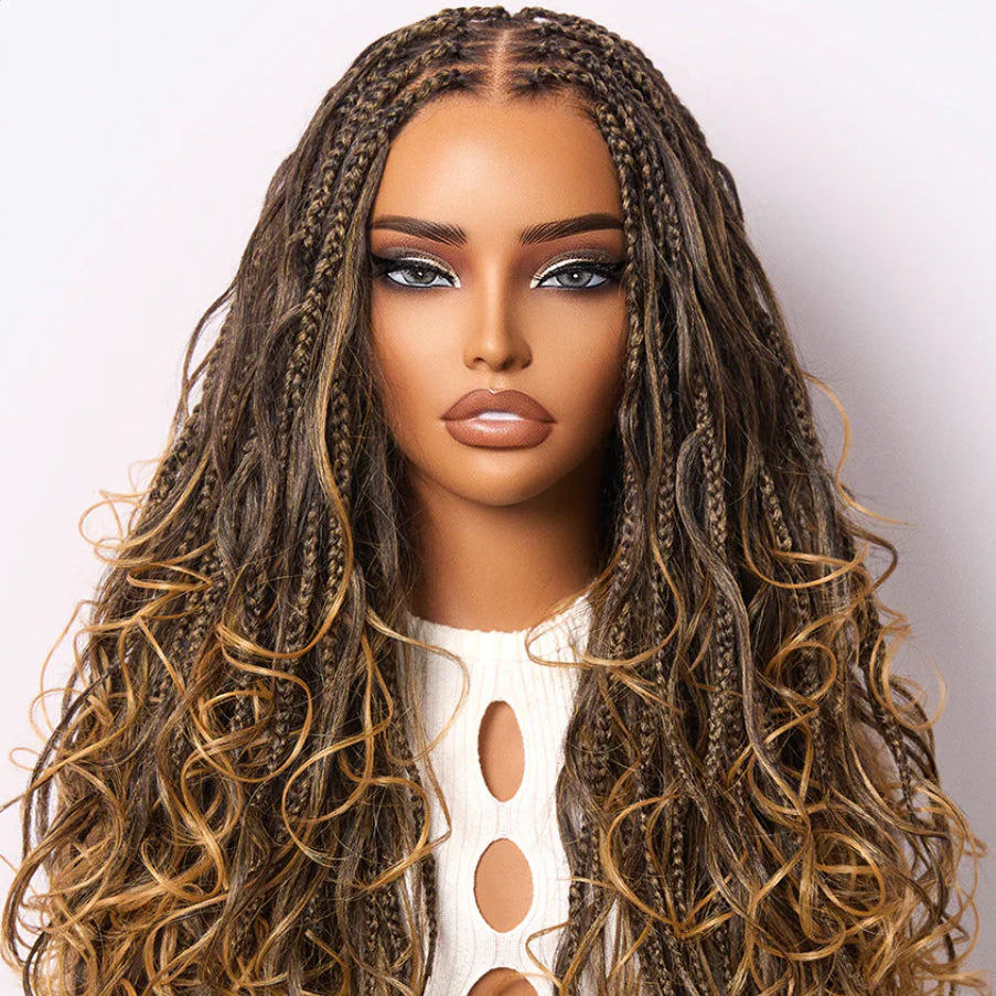 Full lace knotless Boho Curls Braided Long Wig