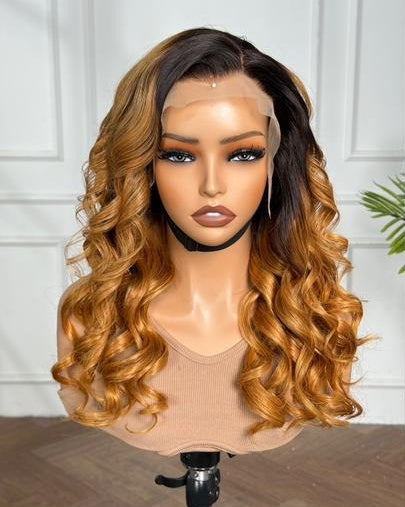 18" Bugatti Wavy Wig – Honey Gold Balayage | Premium Human Hair