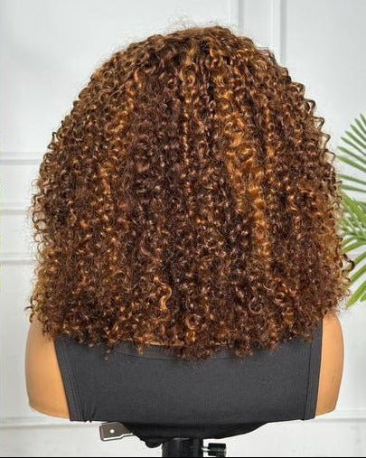 16" Honey Brown Pixie Curl HD Lace Front Wig – 100% Human Hair