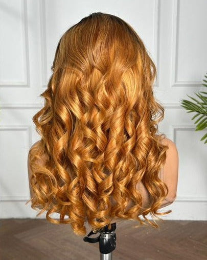18" Bugatti Wavy Wig – Honey Gold Balayage | Premium Human Hair