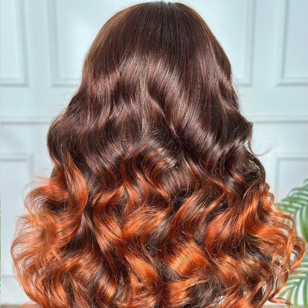 Mix Burgundy Layered Bouncy Wig with 4 x 4 Closure