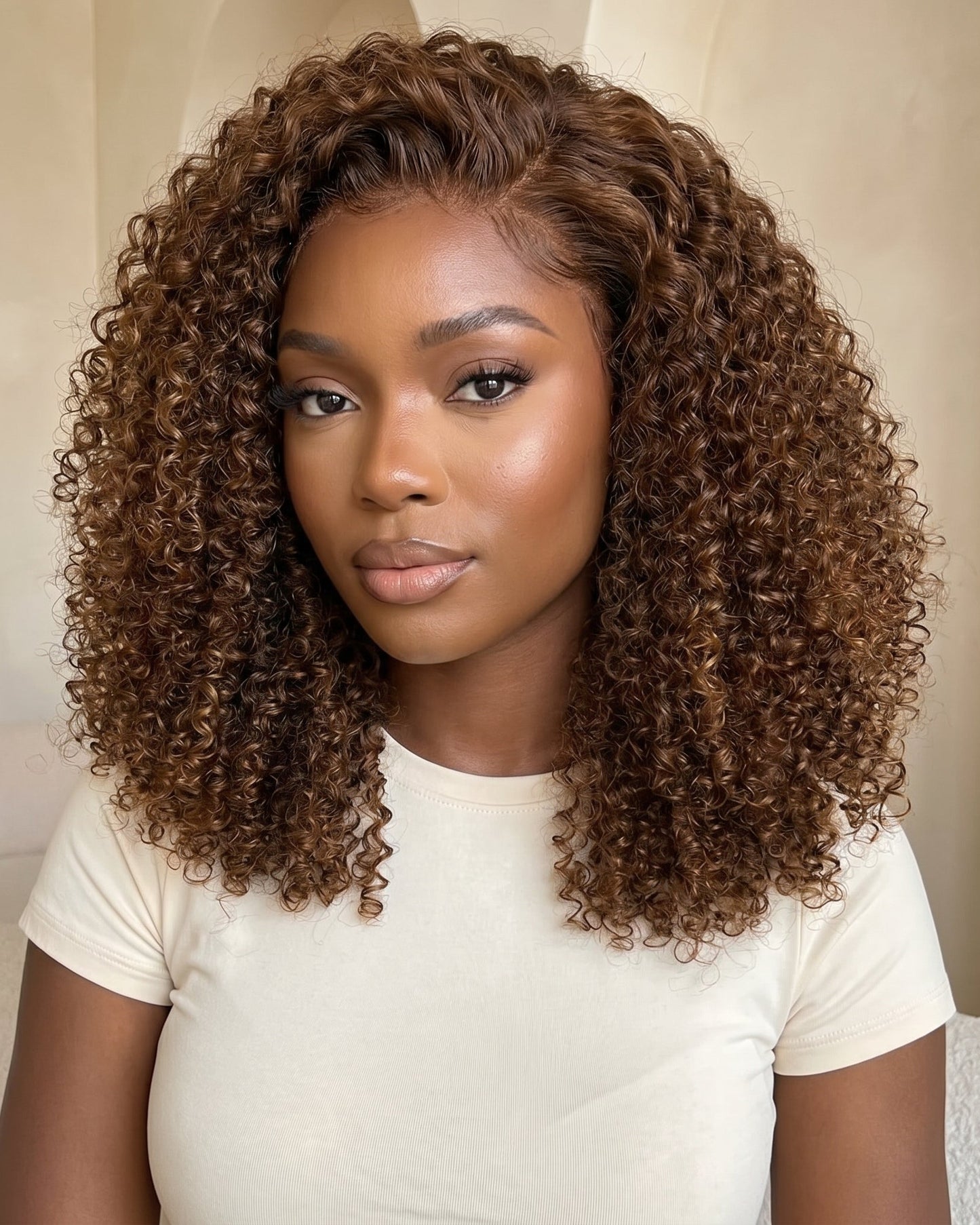 16" Honey Brown Pixie Curl HD Lace Front Wig – 100% Human Hair