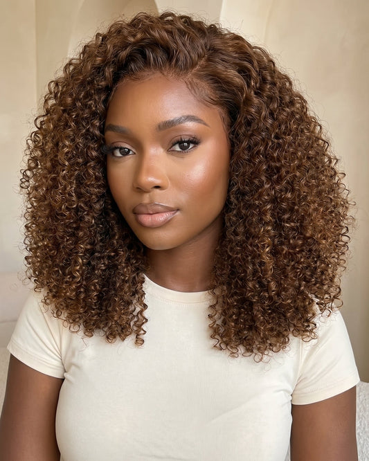 16" Honey Brown Pixie Curl HD Lace Front Wig – 100% Human Hair