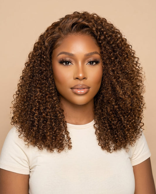16" Honey Brown Pixie Curl HD Lace Front Wig – 100% Human Hair