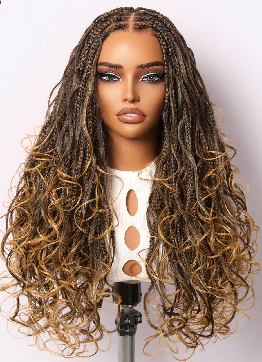 Full lace knotless Boho Curls Braided Long Wig