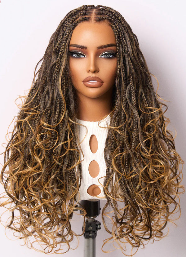 Full lace knotless Boho Curls Braided Long Wig