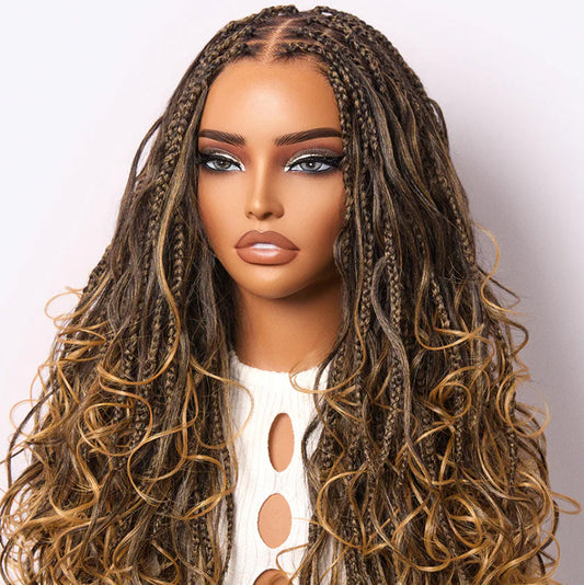Full lace knotless Boho Curls Braided Long Wig