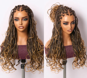 Full lace knotless Boho Curls Braided Long Wig