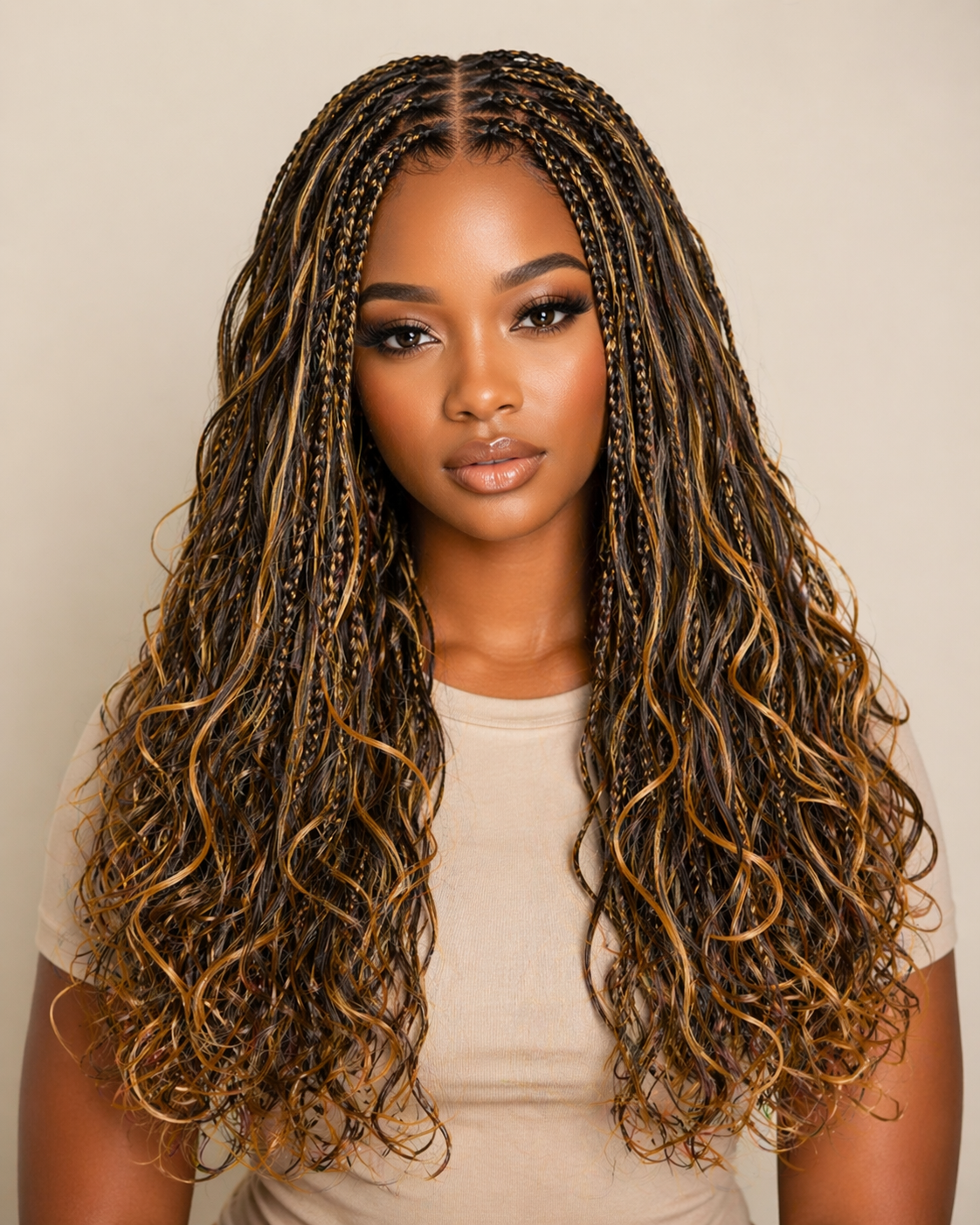 Full lace knotless Boho Curls Braided Long Wig
