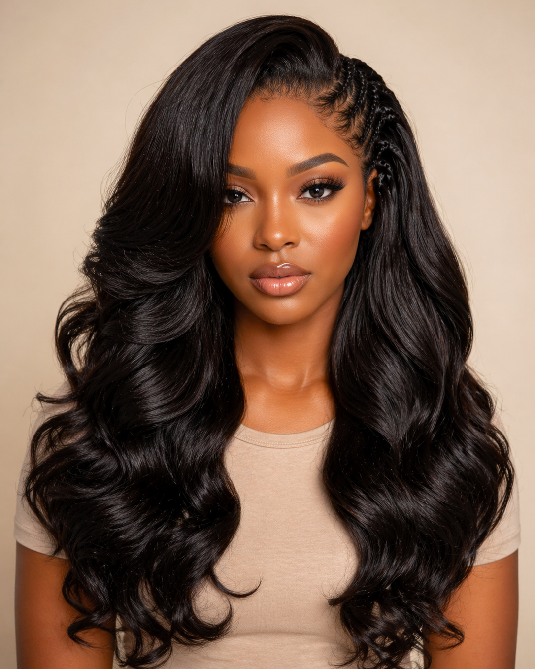 Side Braided Yaki Body Wave Glueless Ear-to-ear 13x6 Frontal HD Lace Wig Human Hair Flexi-Fit Drawstring Cap