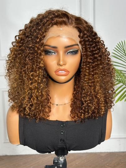 16" Honey Brown Pixie Curl HD Lace Front Wig – 100% Human Hair