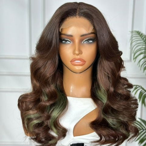18" Touch of Green Wavy with 5 x 5 Closure