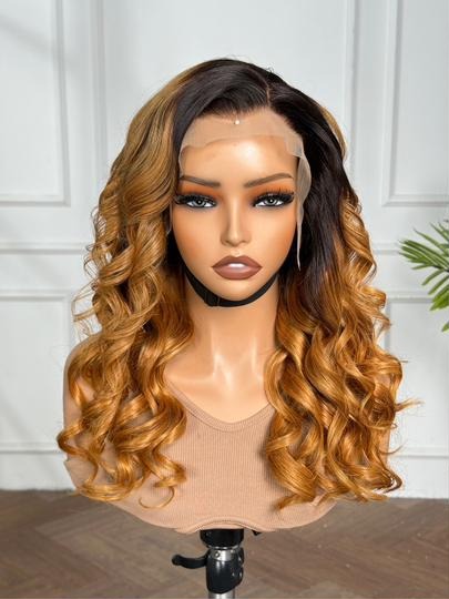 18" Bugatti Wavy Wig – Honey Gold Balayage | Premium Human Hair