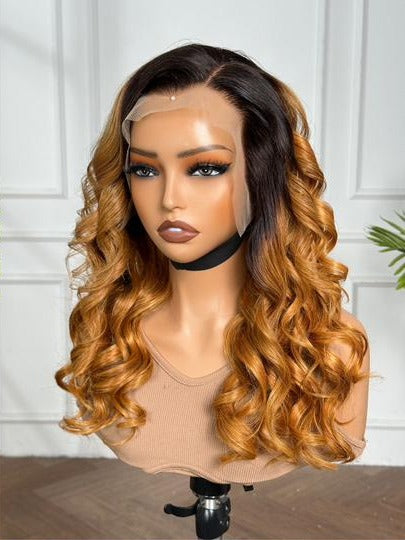 18" Bugatti Wavy Wig – Honey Gold Balayage | Premium Human Hair