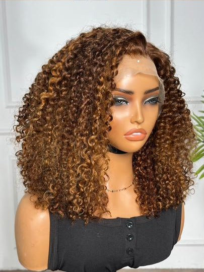 16" Honey Brown Pixie Curl HD Lace Front Wig – 100% Human Hair