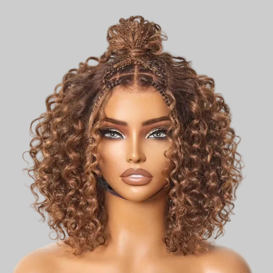 Bob Human Hair Braided Wig (Brown)