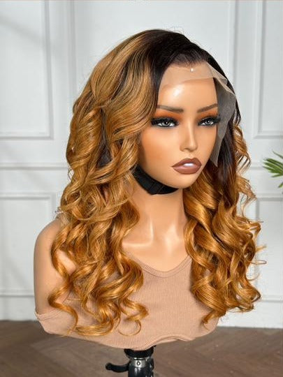 18" Bugatti Wavy Wig – Honey Gold Balayage | Premium Human Hair