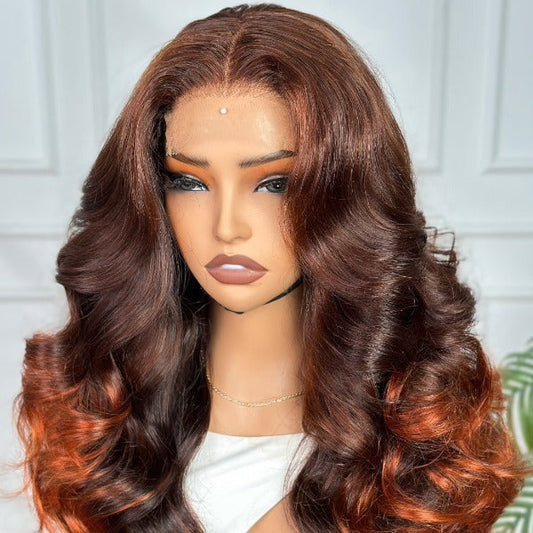 Mix Burgundy Layered Bouncy Wig with 4 x 4 Closure