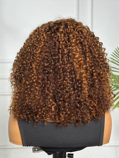 16" Honey Brown Pixie Curl HD Lace Front Wig – 100% Human Hair