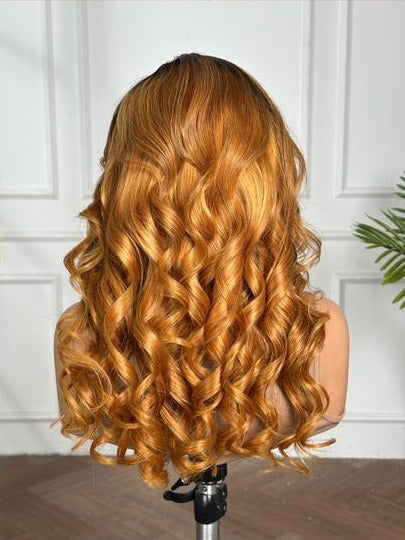 18" Bugatti Wavy Wig – Honey Gold Balayage | Premium Human Hair