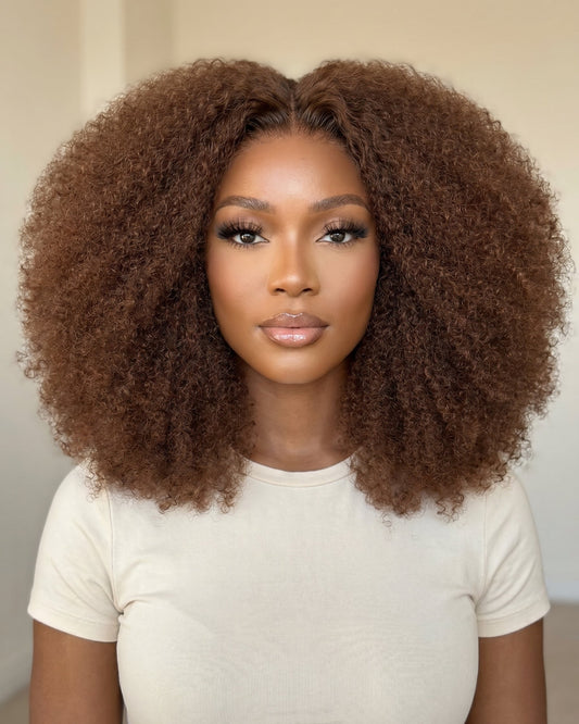 Brown Afro Curly Closure Wig